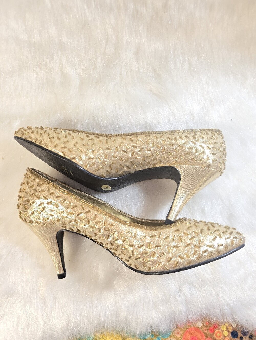 Flings After Six Women's Gold Lamé Beaded Pointed-Toe Women’s Pumps